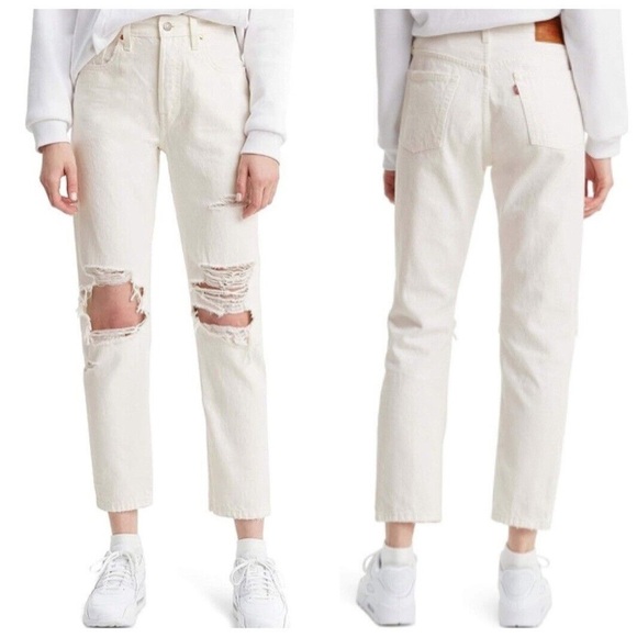 Levi's Premium 501 Big E Tab Cropped Distressed Jeans - High Rise Straight Leg - Picture 3 of 15